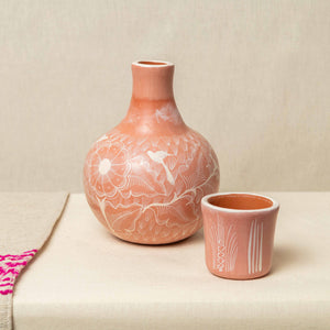 Green and white night jug Burnished clay