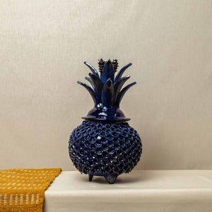 Large blue pineapple glazed clay