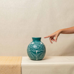 Vasija Barro Pintado Verde Turquesa