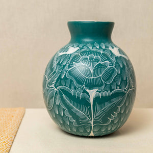 Vasija Barro Pintado Verde Turquesa