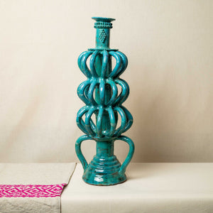 Candelabro Barro Vidriado Esfera Alto Turquesa