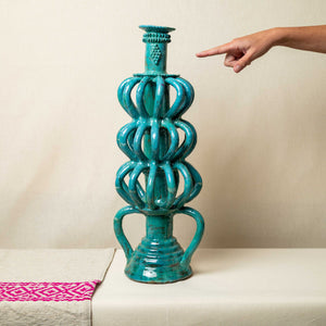 Candelabro Barro Vidriado Esfera Alto Turquesa