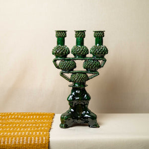 Candelabro Barro Vidriado Ollitas Verde