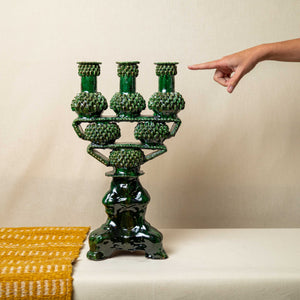Candelabro Barro Vidriado Ollitas Verde
