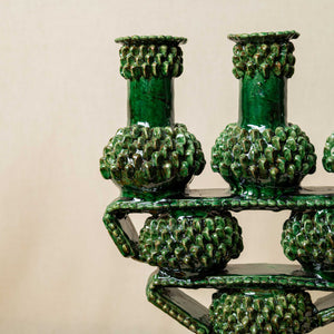 Candelabro Barro Vidriado Ollitas Verde