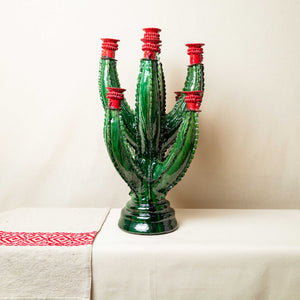 Candelabro Barro Vidriado Cactus 9 brazos