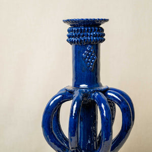 Candelabro Barro Vidriado Esfera Bajo Azul