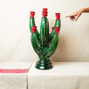 Candelabro Barro Vidriado Cactus 9 brazos