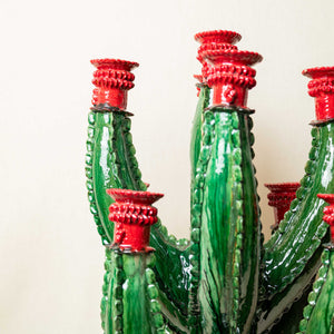 Candelabro Barro Vidriado Cactus 9 brazos