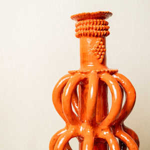 Candelabro Barro Vidriado Esfera Alto Naranja
