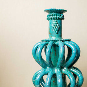 Candelabro Barro Vidriado Esfera Alto Turquesa